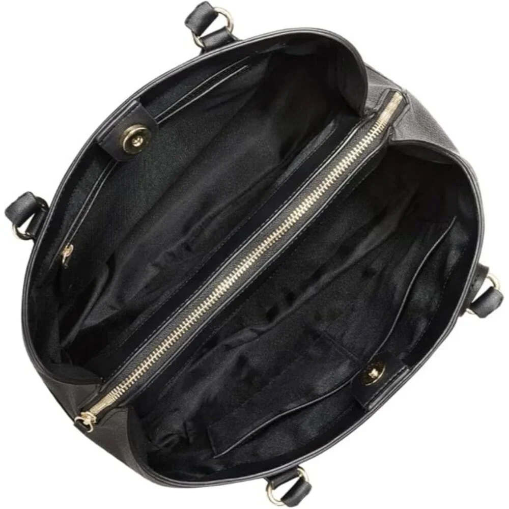 Nine West Brooklyn Jet Set Carryall Bag Black Pebbled Faux Leather Purse